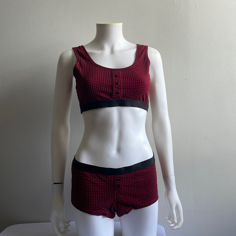 Red Plaid Joe Fresh Bra & Panty Set Large NWOT .